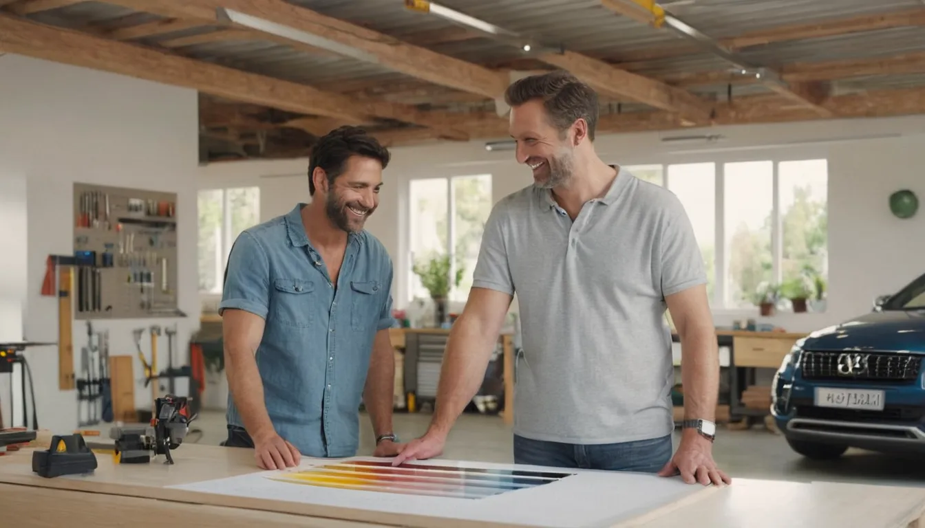 A homeowner reviewing floor coating options with a provider